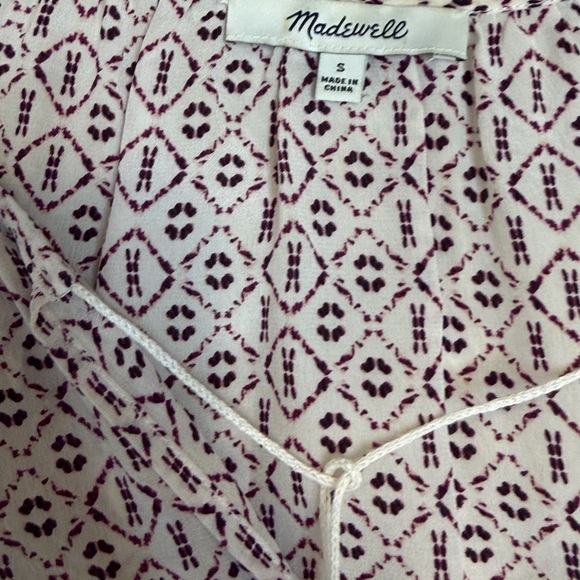 Madewell Silk Lily Ruffle Too 100% Silk Small Tassels Cream Pink Purple Ikat - Picture 15 of 16